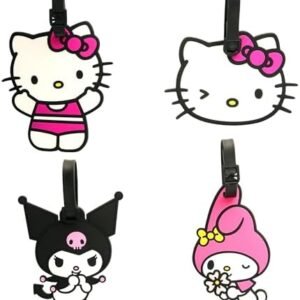 Kuromi, My Melody, and Hello Kitty Luggage Tags for Suitcases 4 Pack Official License, Hello Kitty Bag Tags for Luggage