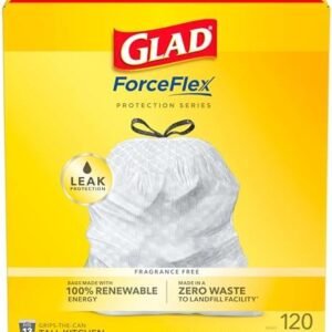 Glad Trash Bags, ForceFlex Tall Kitchen Drawstring Garbage Bags, 13 Gallon, Unscented, 120 Count.
