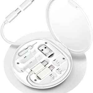 USB C to Lightning Adapter Kit,Multi Charging Cable Case Convertor USB C to Type C/iOS Device/Micro Adapter Travel Data Cable Set Contains Card Storage,Phone Holder, Tray Eject Pin(White)