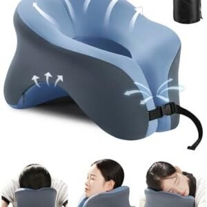Neck Pillow Airplane, Memory Foam Travel Pillow with 360 Head Support, Adjustable Ergonomic Neck Pillow, Comfortable Airplane Pillow for Long Flight, for Car Train Office Home (Blue)