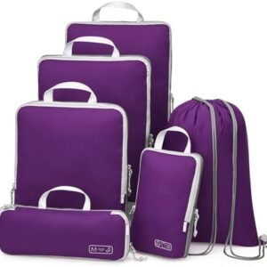 OlarHike 6 Set Compression Packing Cubes for Suitcases,Travel Essentials, Lightweight Luggage Travel Organizer Bags, Expandable Travel Cubes for Carry-on Suitcases (Purple)