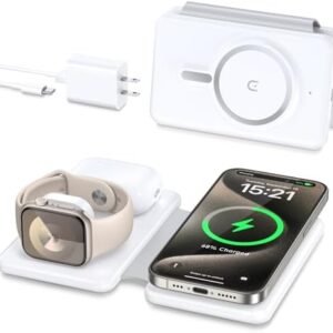 Magnetic Wireless Charger for iPhone: 3 in 1 Travel Charging Station for Apple Devices for iPhone 15 14 13 12 Pro Max Plus - Foldable Charging Pad for Apple Watch Series & Airpods 3 2 Pro