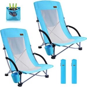 Nice C Beach Chair, Beach Chairs for Adults 2 Pack w/Cooler Compact High Back, Cup Holder & Carry Bag & Heavy Duty Outdoor, Camping, BBQ, Travel, Picnic, Festival (Set of 2 Blue)