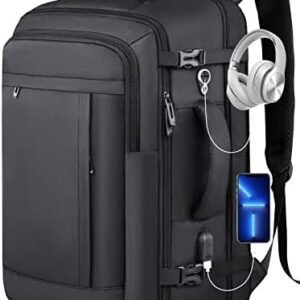 Extra Large Travel Backpack,Carry On Backpack with USB Charging Port & Anti Theft Pocket, TSA 17.3inch Laptop Backpack Flight Approved, 50L Travel Bag for Weekender Business Hiking, Black