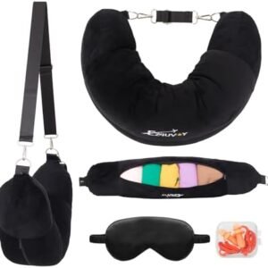 JXM Travel Neck Pillow Stuffable with Clothes, Stuffable Neck Pillow for Travel, Packable Empty Neck Pillow, The Secret Pillow Storage Bag Fillable Luggage Pillow, Soft Velvet Neck Pillow Case Cover