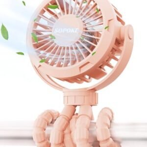 Mini Portable Baby Stroller Fan,3 Speed Personal Handheld Fan,Battery Operated Rechargeable 360° Flexible Tripod Cooling Fan, Suitable for Car Seat Crib Treadmill Golf Cart Travel(Pink)