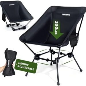 Lightweight Camping Chair, 2-Way Backpacking Chair High or Low Profile, Portable Folding Camp Chairs Compact Design for Outdoor, Beach, Hiking, Picnic, Black