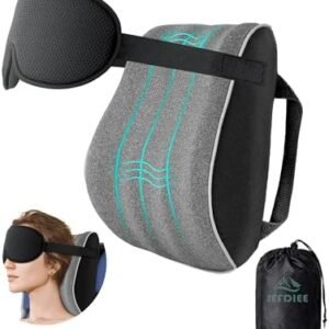 JefDiee Neck Pillows for Travel,Memory Foam Travel Neck Pillow with 3D Eye Mask,Travel Pillows for Sleeping Airplane-Prevents Head Forward,Airplane Pillow for Long Flight,Car,Train,home,office(Grey)