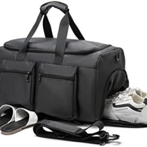 Gym Bag, Weekender Bag for Men Women Travel Duffel Bag with Wet Pocket Large Overnight Bag with Shoe Compartment Carry On Travel Bag Gym Duffle Bag Sports Bag-Black