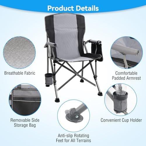 Camping Chair for Adults 2 Pack Heavy Duty Outdoor Patio Lawn Chairs Portable Support 350 LBS High Back Padded Oxford with Armrests, Storage Bag, Cup Holder, for Outside Fishing, Camping, 2PCS - Image 6