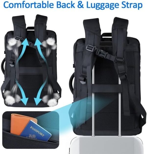 Extra Large Travel Backpack,Carry On Backpack with USB Charging Port & Anti Theft Pocket, TSA 17.3inch Laptop Backpack Flight Approved, 50L Travel Bag for Weekender Business Hiking, Black - Image 4