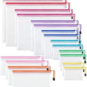 JARLINK 18 Pack 8 Sizes Mesh Pouch, 9 Colors, Waterproof Zipper File Bags Document Multipurpose Travel Bags for Office, School, Board Game, Puzzles, Cosmetics, Travel Accessories, and Home Organize