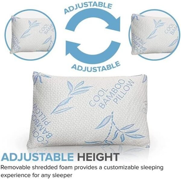 2 Pack King Size Rayon Derived from Bamboo Pillows for Sleeping, Cooling Shredded Memory Foam Adjustable Rayon Derived from Bamboo Bed Pillow with, Removable/Washable Cover (King 2 Pack) - Image 4