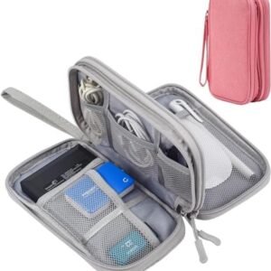sansheng Electronics Accessories Organizer Pouch Bag, 2 Pack Travel Universal Organizer for Cable, Charger, Phone, SD Card, Business Travel Gadget Bag with Zipper(Grey & Pink)