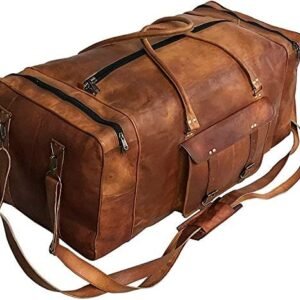Large Leather 32 Inch Luggage Handmade Duffel Bag Carryall Weekender Travel Overnight Gym Sports Carry On For Men And Women (32 inch)