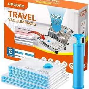Vacuum Travel Bags for Luggage,Travel Vacuum Bags with Hand Pump,Vacuum Seal Bags for Clothing,Space Saver Vacuum Storage Bags,Travel Essentials,Clothes,Blankets,Pillows (Combo 6 Pack)