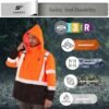 sesafety Hi Vis Rain Jacket, Rain Suits for Men Waterproof with Black Bottom, Rain Coats for Men Interior Mesh, Class 3 High Visibility Rain Gear, Removable Hood Orange (L/XL) - Image 4