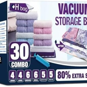 HIBAG Vacuum Storage Bags, 30-Pack Space Saver Vacuum Storage Bags, Vacuum Seal Bags for Clothing, Clothes, Comforters and Blankets (30C)