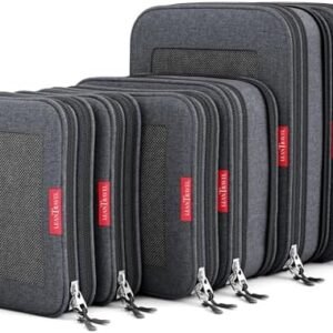 LeanTravel Compression Packing Cubes for Travel Organizers with Double Zipper (6-Pack (2L+2M+2S), Black)
