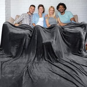 HOMFINE Super Big Fleece Blanket - Oversized King Blanket 140"x140", Soft Cozy Extra Large 350GSM Flannel Throw Blanket for Bed, Couch, Sofa, Travel, Camping, Dark Grey, 12'x12'