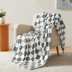 Homelike Moment Checkered Throw Blanket, Grey Checkerboard Grid Soft Fluffy Fleece Blankets Throws, Fuzzy Cozy Plush Flannel Blanket for Couch, Comfy Warm Lightweight Bed Blanket (Dark Gray, 50x60IN)