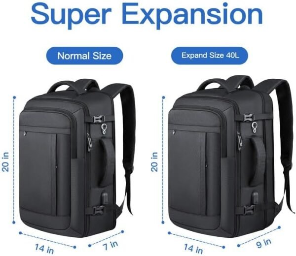 Extra Large Travel Backpack,Carry On Backpack with USB Charging Port & Anti Theft Pocket, TSA 17.3inch Laptop Backpack Flight Approved, 50L Travel Bag for Weekender Business Hiking, Black - Image 3