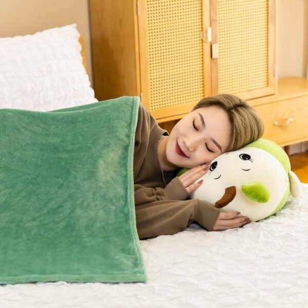 15.8 Inch Kids Travel Blanket and Fruits Stuffed Throw Plush Pillow 3-in-1 Cute Plush Toy Set for Adults and Kids Airplane Train Travel Camping (Green) - Image 3