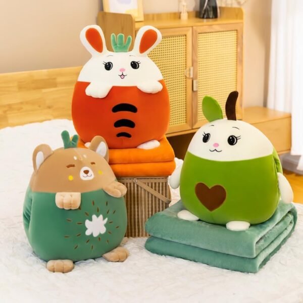 15.8 Inch Kids Travel Blanket and Fruits Stuffed Throw Plush Pillow 3-in-1 Cute Plush Toy Set for Adults and Kids Airplane Train Travel Camping (Green) - Image 4