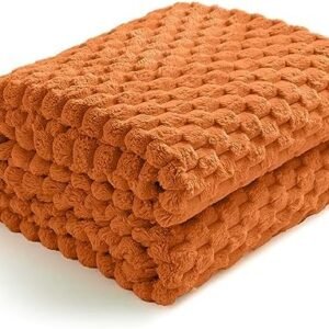 Flannel Fleece Throw Blanket (50x70 inches) hexagon Jacquard Decorative Fuzzy Blankets for Household, Camping, and Travel, Super Soft Cozy, Suitable for All Seasons, Burnt Orange