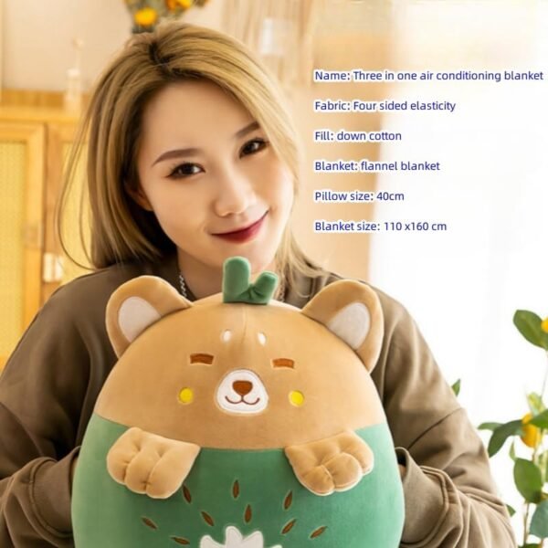 15.8 Inch Kids Travel Blanket and Fruits Stuffed Throw Plush Pillow 3-in-1 Cute Plush Toy Set for Adults and Kids Airplane Train Travel Camping (Green) - Image 7
