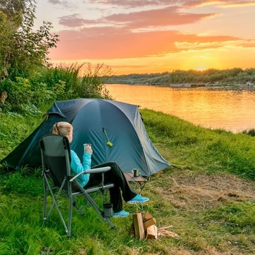 Camping Chair for Adults 2 Pack Heavy Duty Outdoor Patio Lawn Chairs Portable Support 350 LBS High Back Padded Oxford with Armrests, Storage Bag, Cup Holder, for Outside Fishing, Camping, 2PCS - Image 2