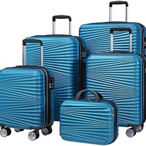 LEAVES KING Luggage 5 Piece Sets, Hard Shell Luggage Set Expandable Carry on Luggage Suitcase with Spinner Wheels Durable Lightweight Travel Set for Men Women(14/18/20/24/28, Blue)