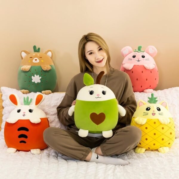 15.8 Inch Kids Travel Blanket and Fruits Stuffed Throw Plush Pillow 3-in-1 Cute Plush Toy Set for Adults and Kids Airplane Train Travel Camping (Green) - Image 6