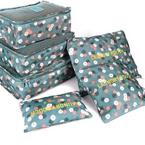 Packing Cubes 6 PCS Travel Accessories Travel Luggage Packing Organizers Bags for Backpack Suitcases, Blue Flower