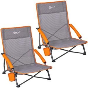 PORTAL Beach Chairs for Adults 2 Pack High Back Low Folding Camping Chair Portable Lightweight with Cup Holder for Travel, Concert, Lawn, Festival, Support 350lbs