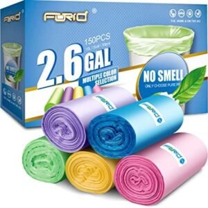 Small Trash Bag, 2.6 Gallon Garbage Bags FORID Bathroom Trash can Liners for Bedroom Home Kitchen 150 Counts 5 Color