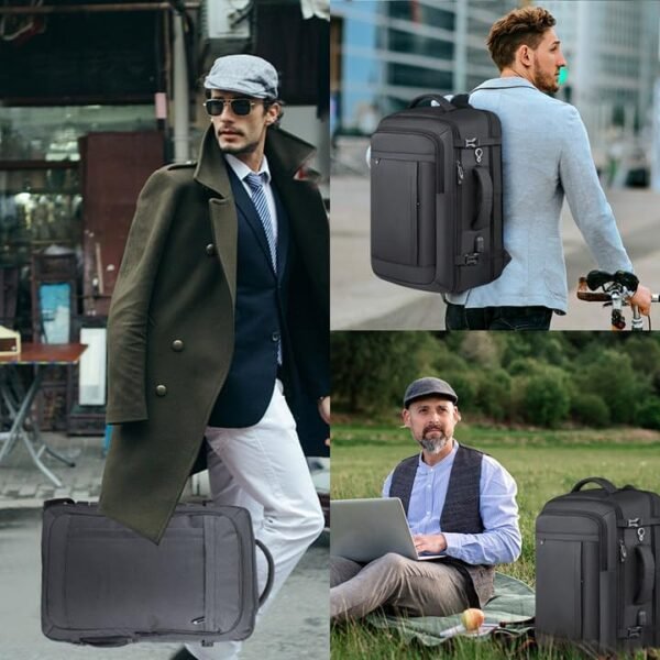 Extra Large Travel Backpack,Carry On Backpack with USB Charging Port & Anti Theft Pocket, TSA 17.3inch Laptop Backpack Flight Approved, 50L Travel Bag for Weekender Business Hiking, Black - Image 7